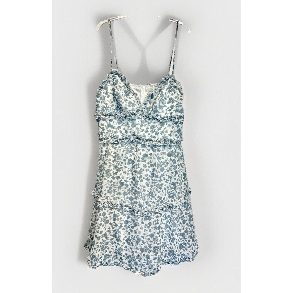 B Smart Y2K Babydoll Floral Cottage White Blue Girly Milkmaid Mini Dress Large - Picture 8 of 9